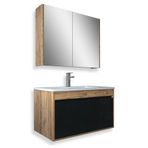 Teta Mersin 65 cm Atlantik Çam Siyah Mdf Banyo Dolabı Seti