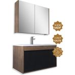 Teta Mersin 65 cm Kafkas Meşe Siyah Mdf Banyo Dolabı Seti