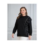 Te&Te Kadın büyük beden kristal kumaş önü taşlı ve saçaklı sweat bluz