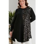 Te&Te Kadın Büyük Beden Önü Desenli Kristal Kumaş Tunik