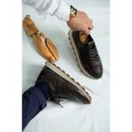 TETRİ Dustin Model Hakiki Deri El Yapımı Kahverengi Sneaker Ayakkabı
