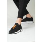 TETRİ Elly Model Hakiki Deri El Yapımı Siyah Turuncu Triko Sneaker Ayakkabı