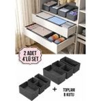 Tex Republic (2 Set) Alas 4'lü Çok Amaçlı Dolap Içi ve Çekmece Içi Düzenleyici Organizer Kutu Seti - Antrasit