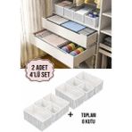 Tex Republic (2 Set) Alas 4'lü Çok Amaçlı Dolap Içi ve Çekmece Içi Düzenleyici Organizer Kutu Seti - Gri - Beyaz
