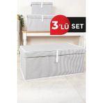 Tex Republic Alas (3 Adet) Çok Amaçlı Düzenleyici-Mega Boy Kapaklı Sandık Tipi Kutu Hurç Organizer -Gri (60 X40 x 30 Cm) - 60x40x30
