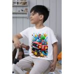 Texclusive Süper Mario Tshirt Çocuk Tişört Cars 9 - Beyaz - 6 - 7 Yaş