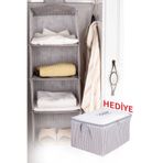 Textile sweet Dolap Içi Düzenleyici 4 Bölmeli Raf Gri Çizgili Katlanabilir Dolap Organizeri
