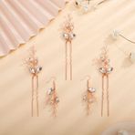 Teyglen Kristal Gelin Düğün Saç İğneleri ve Küpe Seti, Vintage Pembe Altın Gergedan Saç Tokası ve Küpe Seti, Boho Saç Parçaları, Başlıklar, Kadınlar Kızlar için Saç Takı Seti (Pembe Altın)