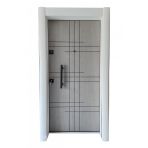 Tez-1532B Statik Beyaz Renk Kasalı Rustik Çizgili Düz Model Çelik Kapı, Daire Kapısı, Villa Kapısı