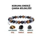 TEZAL Koruma Enerji Çakra Bilekliği Kaplan Gözü Güç Onix Enerji Hematit Denge