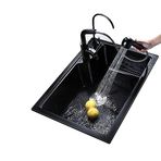 Tezgah altı lavabo, siyah tek lavabo, kuvars mutfak lavabosu, su arıtma musluklu bar lavabosu, ev-otel-kafe için mutfak lavabosu seti (Boyut: 65 x 43 cm)