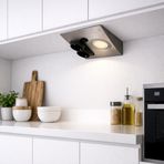 Tezgah Altı Prizli LED Aydınlatma Armatürü 3000K Sarı Işık – Çift Prizli, Anahtarlı, İnox Metal Kasa, 220V, Kompakt Tasarım 15x14,5 cm Mutfak Dolap Altı