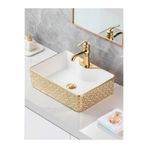 Tezgah Üstü Seramik Çanak Lavabo Banyo Lavabosu Beyaz-Gold YYM-PRG-3005