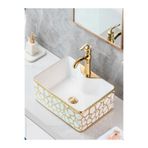 Tezgah Üstü Seramik Çanak Lavabo Banyo Lavabosu Beyaz-Gold YYM-PRG-3007