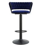 Tezgah Yüksekliği Arkalıklı Bar Tabureleri, Kadife Yastıklı Kahvaltı Sandalyeleri, Ayak Dayamalı Yüksek Tabureler, Ayarlanabilir 65-80 cm, Şık Siyah Bacak ve Mavi Ped, Mutfak ve Yemek için Mükemmel