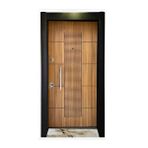 Tezwood Çelik Kapı, Ahşap Desenli, Statik Kasa Çelik Kapı, Tırnaklı Sistem Sağ Açılım Kahverengi