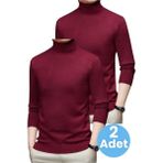 Tezzgelsin 2'li Erkek Tüylenmeyen Boğazlı Triko Kazak Balıkçı Triko Kazak - Bordo - Bordo - 2XL