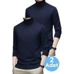 Tezzgelsin 2'li Erkek Tüylenmeyen Boğazlı Triko Kazak Balıkçı Triko Kazak - Lacivert - Lacivert - XL