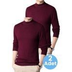 Tezzgelsin 2'li Erkek Tüylenmeyen Yarım Boğazlı Triko Kazak Yarım Balıkçı Triko Kazak - 2XL - Bordo - Bordo