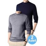 Tezzgelsin 2'li Erkek Tüylenmeyen Yarım Boğazlı Triko Kazak Yarım Balıkçı Triko Kazak - 2XL - Füme - Lacivert