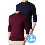 Tezzgelsin 2'li Erkek Tüylenmeyen Yarım Boğazlı Triko Kazak Yarım Balıkçı Triko Kazak - Bordo - Lacivert