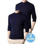 Tezzgelsin 2'li Erkek Tüylenmeyen Yarım Boğazlı Triko Kazak Yarım Balıkçı Triko Kazak - XL - Lacivert - Lacivert