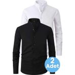 Tezzgelsin 2'li Hakim Yaka Slim Fit Nefes Alan Kolay Ütülenen Dört Mevsim Erkek Gömlek - Siyah - Beyaz