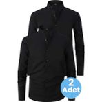 Tezzgelsin 2'li Hakim Yaka Slim Fit Nefes Alan Kolay Ütülenen Dört Mevsim Erkek Gömlek - Siyah - Siyah