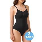 Tezzgelsin (789) Kadın Dikişsiz Toparlayıcı ve İnceltici Çıtçıtlı İp Askılı Slip Body Korse 3'lü Set Siyah 2XL/3XL