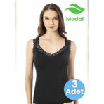 Tezzgelsin Kadın 3'lü Dantel Askı Detaylı Modal Atlet - Siyah - 2XL