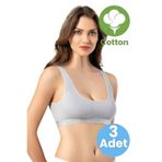 Tezzgelsin Kadın 3'lü Geniş Askılı Penye Kaşkorse Kumaş Pedli Crop Büstiyer Sütyen