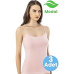 Tezzgelsin Kadın 3'lü Ip Askılı Biye Detaylı Modal Atlet - Pudra - 2XL - 3XL