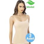 Tezzgelsin Kadın 3'lü Ip Askılı Biye Detaylı Modal Atlet - Ten Rengi - 2XL