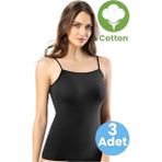 Tezzgelsin Kadın 3'lü Ip Askılı Pedli Pamuklu Atlet - Siyah - XL