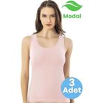 Tezzgelsin Kadın 3'lü Kalın Askılı Biye Detaylı Modal Atlet - Pudra - 3XL