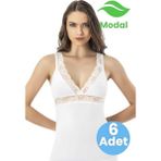 Tezzgelsin Kadın 6'lı Dantel Askı Detaylı V Yaka Modal Atlet - Beyaz - 2XL