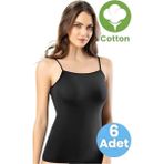 Tezzgelsin Kadın 6'lı Ip Askılı Pedli Pamuklu Atlet - Siyah - XL