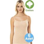 Tezzgelsin Kadın 6'lı Ip Askılı Transferli Ribana Kumaş Pamuklu Atlet - Ten Rengi - 2XL