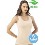 Tezzgelsin Kadın 6'lı Kalın Askılı Biye Detaylı Modal Atlet - Ten Rengi - XL