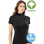Tezzgelsin Kadın 6'lı Kısa Kol Yarım Boğazlı Atlet T-Shirt - Siyah - 3XL