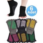 Tezzgelsin Kadın Bambu Parmaksız Kaydırmaz Taban 6'lı Yoga Pilates Çorabı - 36 - 40 - Çok Renkli