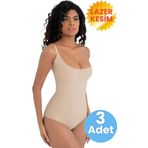 Tezzgelsin Kadın Lazer Kesim İz Yapmaz Göğüs Destekli Askılı Toparlayıcı Body Slip Korse 3'Lü Set