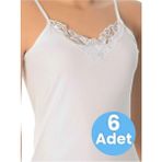 Tezzgelsin Kadın Pamuklu Ip Askılı Güpürlü Atlet 6 Adet - XL - Beyaz