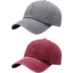 Tezzgelsin Unisex %100 Pamuklu Eskitme 2'li Kep Şapka - Standart - Gri - Kırmızı
