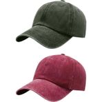 Tezzgelsin Unisex %100 Pamuklu Eskitme 2'li Kep Şapka - Standart - Haki - Kırmızı