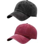 Tezzgelsin Unisex %100 Pamuklu Eskitme 2'li Kep Şapka - Standart - Siyah - Kırmızı