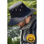Tezzgelsin Uv Korumalı Geniş Kenarlı Katlanabilir Safari Outdoor Boonie Yürüyüş ve Plaj Şapkası - Standart - Siyah
