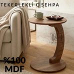 T&H C Sehpa Koltuk Sehpası Yan Sehpa Tekerlekli Yan Sehpa Servis Sehpası Ceviz
