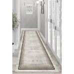 Thalia Home Ince Çerçeveli Kaymaz Tabanlı Yıkanabilir Baskılı Halı Yolluk - 100 x 400 cm - Bej