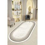 Thalia Home Ince Çerçeveli Kaymaz Tabanlı Yıkanabilir Baskılı Halı Yolluk - 100 x 400 cm - Krem - Kahverengi